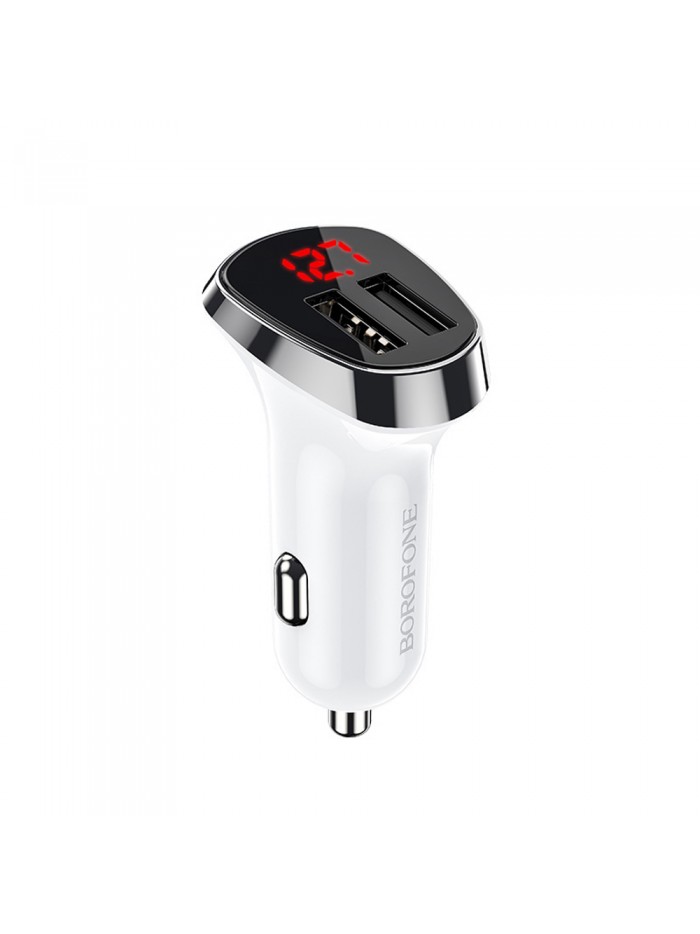 BOROFONE,Chargeur voiture BZ15  - 2XUSB - 2,4A + Câble USB/Lightning -Blanc