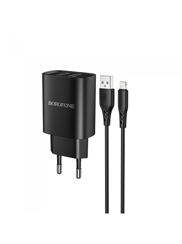 Borofone, Chargeur mural  BN2 SUPER - 2XUSB - 2,1A + câble USB/Lightning - Noir, NOIR